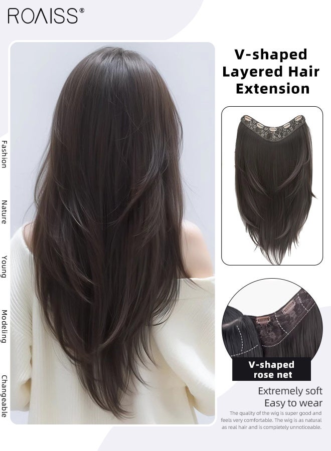roaiss Long Hair Wig One-Piece High-Level V-Shaped Layered Hair Extensions Refined Artificial Hair Fluffy Light and Traceless Hair Extensions Heat Resistant Synthetic Hairpiece for Women Girls 60cm - Image 1