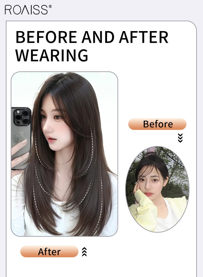 roaiss Long Hair Wig One-Piece High-Level V-Shaped Layered Hair Extensions Refined Artificial Hair Fluffy Light and Traceless Hair Extensions Heat Resistant Synthetic Hairpiece for Women Girls 60cm - Image 5