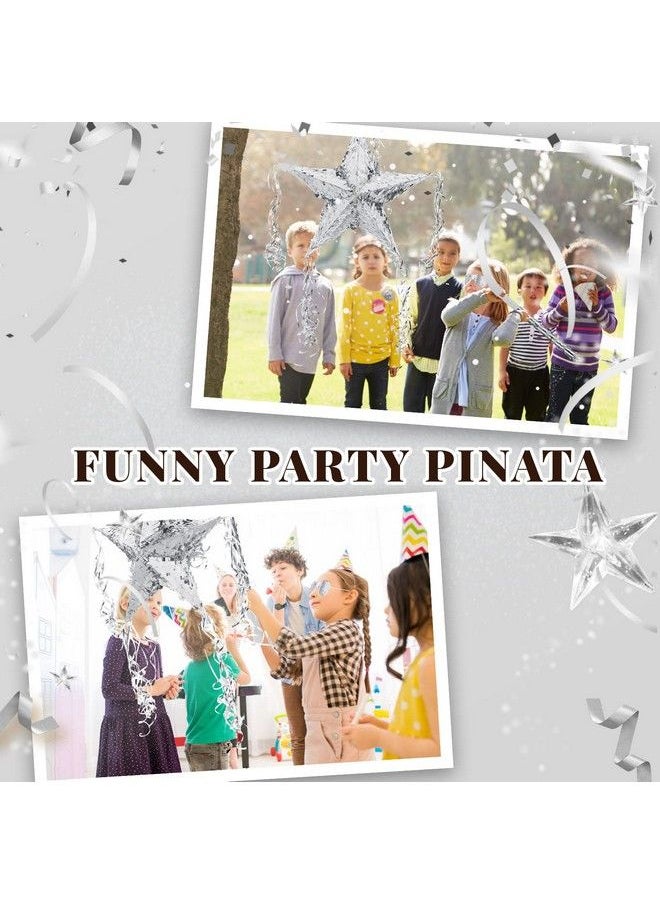 Hanaive - Foil Star Pinata With Blindfold And Bat For Kids Birthday Star Shape Foldable Pinata With Pinata Stick Festive Star Pinata Foil Star Fiesta Party Supplies Favors For Mexican Party Baby Shower (Silver) - Image 1