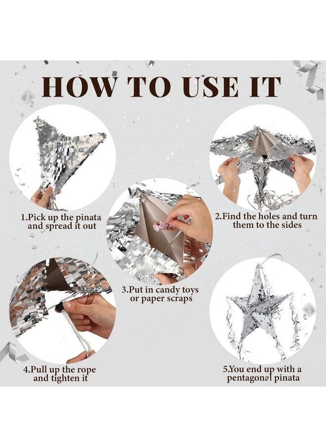 Hanaive - Foil Star Pinata With Blindfold And Bat For Kids Birthday Star Shape Foldable Pinata With Pinata Stick Festive Star Pinata Foil Star Fiesta Party Supplies Favors For Mexican Party Baby Shower (Silver) - Image 1