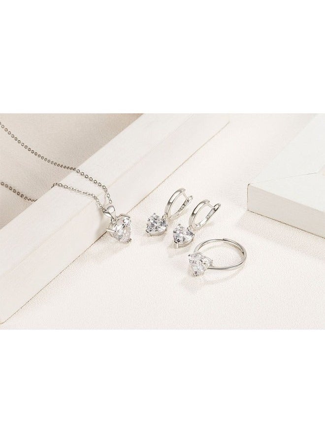 Exquisite 925 Sterling Silver Heart-Shaped Cubic Zirconia Jewelry Set - Romantic Necklace, Ring, and Earrings Trio for Anniversary, Valentine's Day Gift - Elegant, Sexy, and Durable Accessories for Her - Image 2