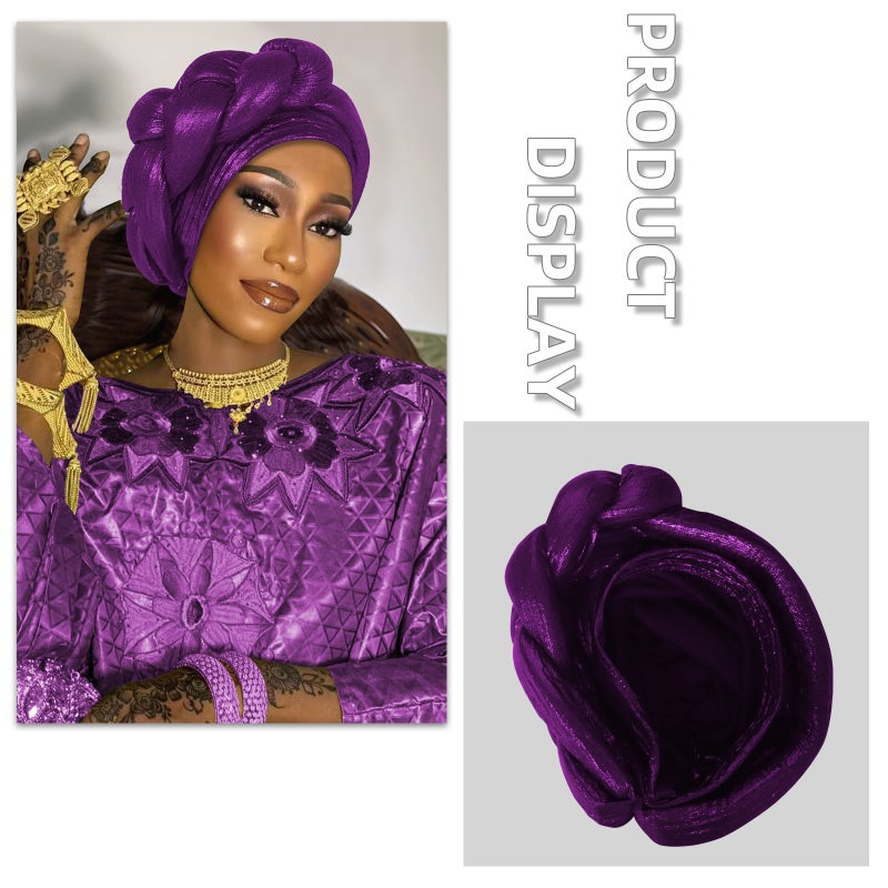 New Fashion Europe, America And Africa Muslim Side Thick Braid Bright Silk Solid Color Pullover Cap National Cap - Image 4