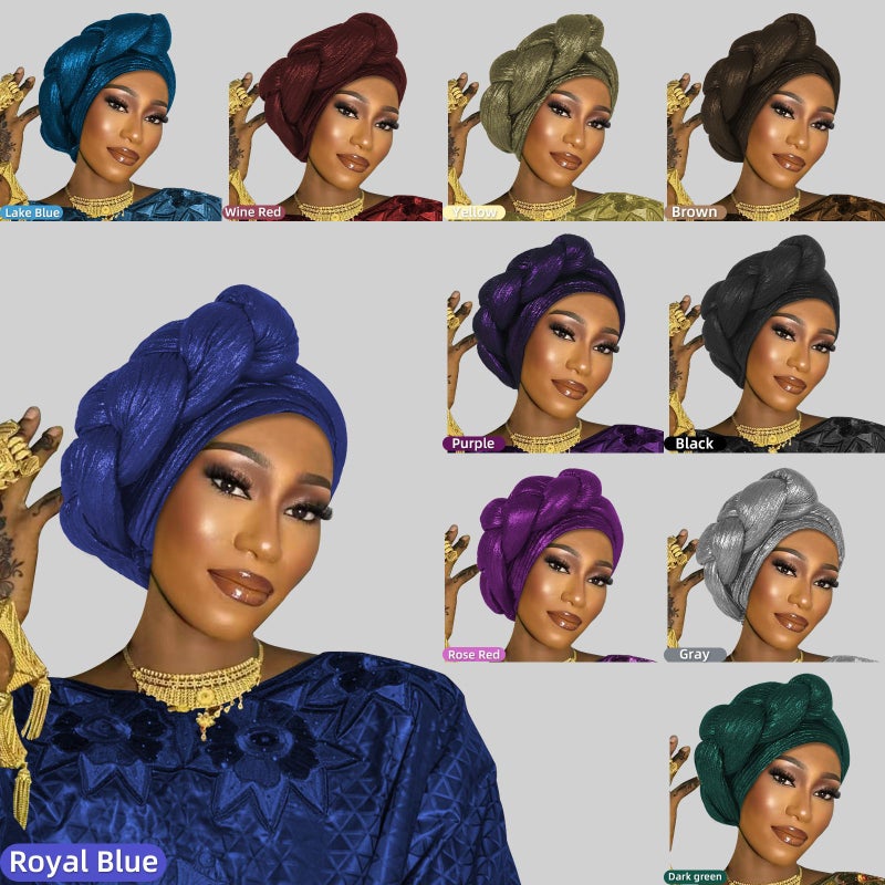 New Fashion Europe, America And Africa Muslim Side Thick Braid Bright Silk Solid Color Pullover Cap National Cap - Image 3
