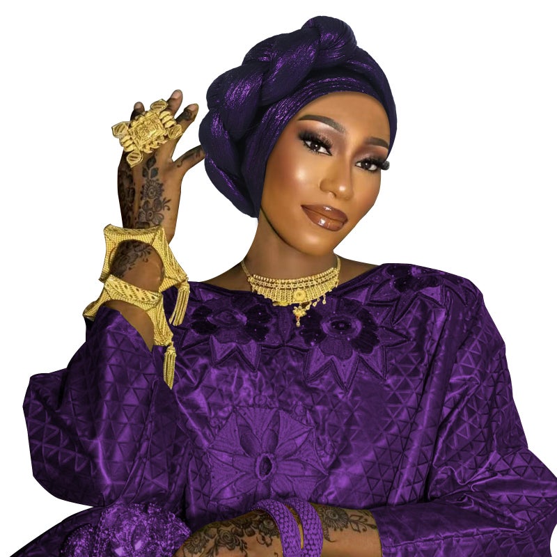 New Fashion Europe, America And Africa Muslim Side Thick Braid Bright Silk Solid Color Pullover Cap National Cap - Image 1