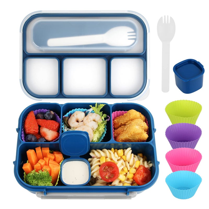 MaMix Bento Lunch Box Adult Lunch Box Kids Lunch Containers for AdultsKidsStudents1300ML4 Compartment Bento Box for Kids blue