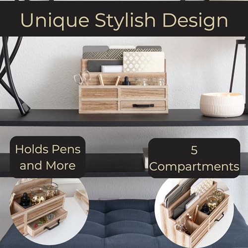 BLU MONACO Natural Wood Mail Organizer with Drawer & Pen Holder – Desk Organizer for Bills, Storage, Countertop & Kitchen - Image 5