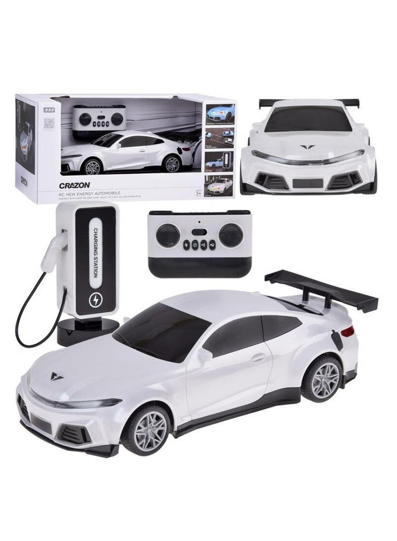 CRAZON Remote Control RC Car 2.4GHz 1:16 TypeC Charging New Energy Sports Fast RC Car High Speed 15KM/H with Charging Post, Automatic Parking, Led Lights & Sound, Gift for Adults Boys Girls Kids 3-12(White)  - Image 1