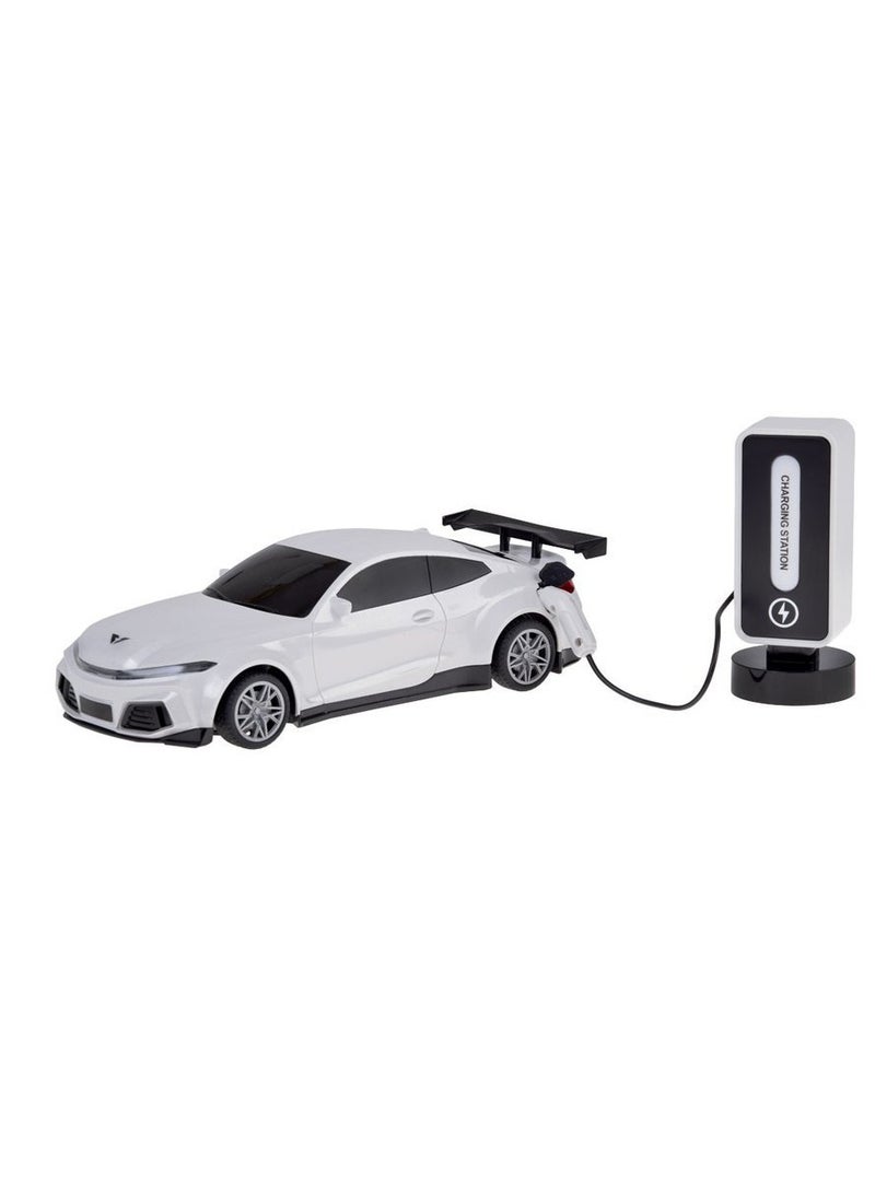 CRAZON Remote Control RC Car 2.4GHz 1:16 TypeC Charging New Energy Sports Fast RC Car High Speed 15KM/H with Charging Post, Automatic Parking, Led Lights & Sound, Gift for Adults Boys Girls Kids 3-12(White)  - Image 2