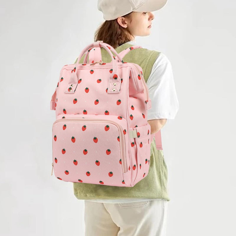 Yusudan Corduroy Diaper Bag Backpack for Baby Girls Boys, Women Large Nappy Bags for Mom (Pink Corduroy Strawberry) - Image 2