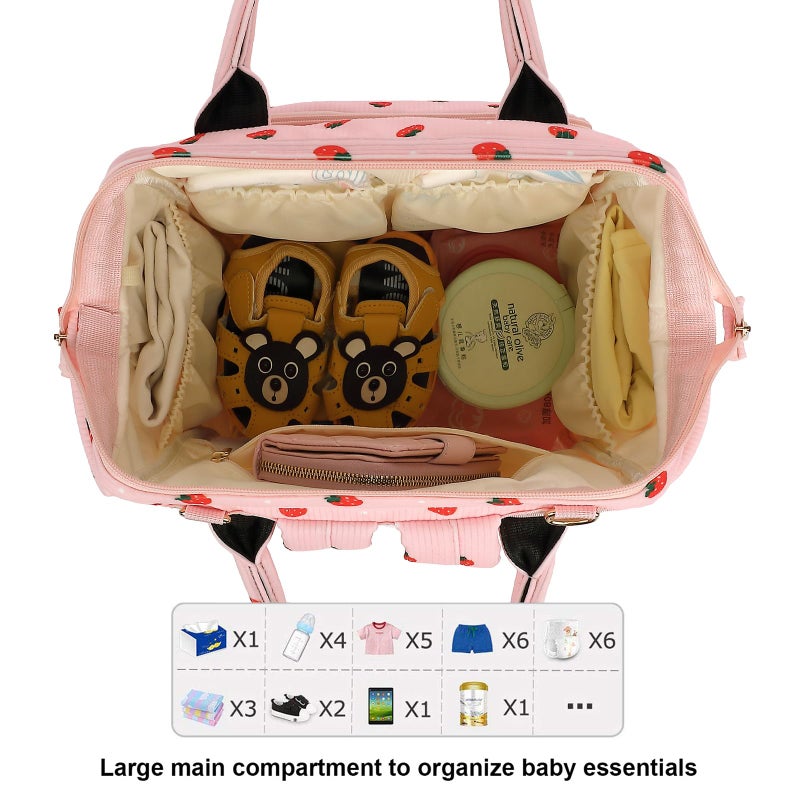 Yusudan Corduroy Diaper Bag Backpack for Baby Girls Boys, Women Large Nappy Bags for Mom (Pink Corduroy Strawberry) - Image 5