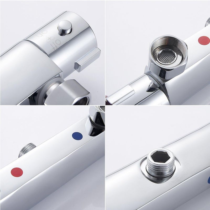 مزيج دش حراري ثابت صمام مزيج نافذة دش 1/2" صنبور دش نحاسي مثبت على الجدار صنبور رأس منسيطر على درجة حرارة ثابتة لماء ساخن وبارد للحوض - Image 4