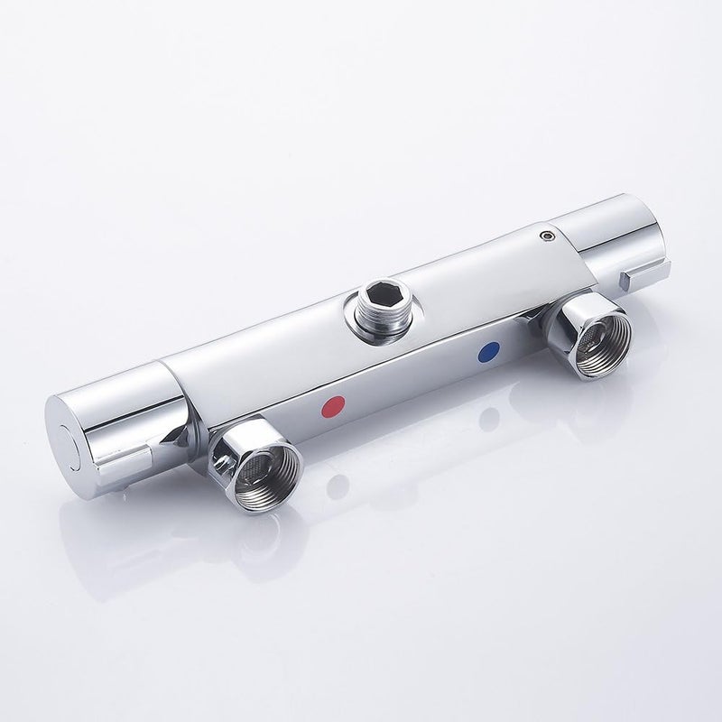 مزيج دش حراري ثابت صمام مزيج نافذة دش 1/2" صنبور دش نحاسي مثبت على الجدار صنبور رأس منسيطر على درجة حرارة ثابتة لماء ساخن وبارد للحوض - Image 5