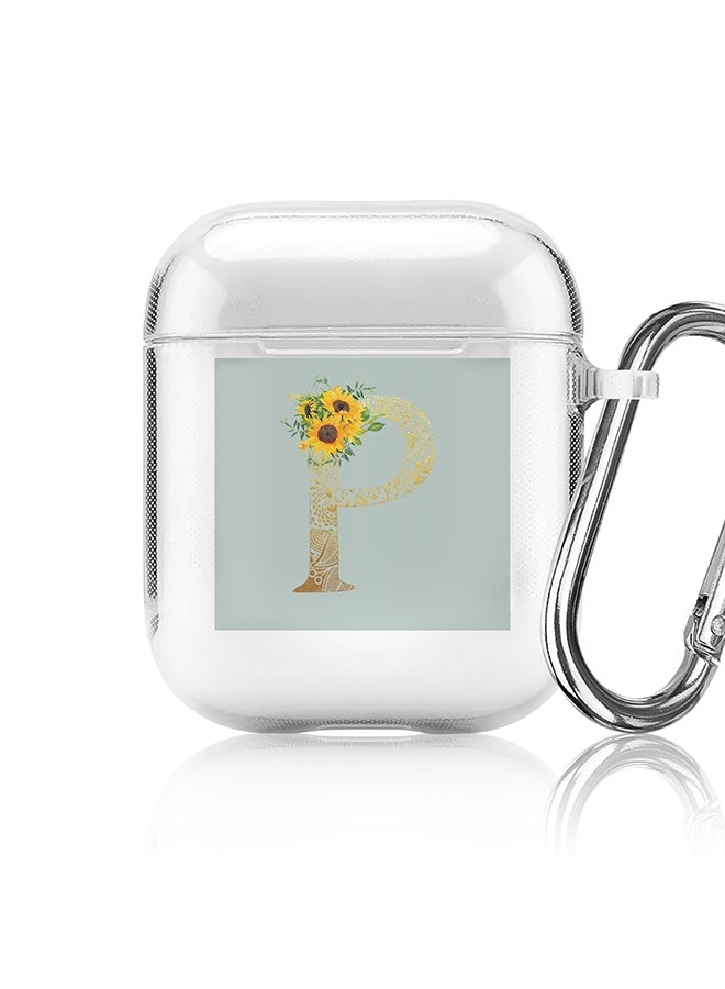 Stylizedd Classic Clear printed Case for Apple Airpods 2 / 1 Soft TPU Gel Thin Transparent Flexible Cover - Custom Monogram Initial Letter Mandala Floral Pattern Alphabet - P ( Light Green ) - Image 1