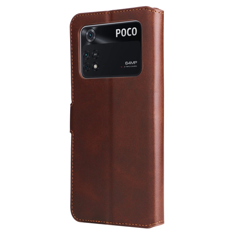 HuHa Protective Cover For Xiaomi Poco M4 Pro Classic Calf Texture PU + TPU Horizontal Flip Leather Case(Brown) - Image 3