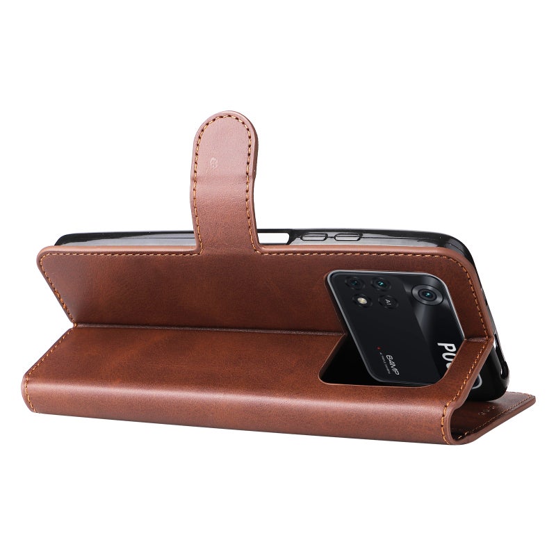 HuHa Protective Cover For Xiaomi Poco M4 Pro Classic Calf Texture PU + TPU Horizontal Flip Leather Case(Brown) - Image 5