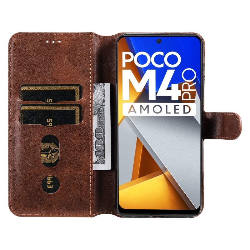 HuHa Protective Cover For Xiaomi Poco M4 Pro Classic Calf Texture PU + TPU Horizontal Flip Leather Case(Brown) - Image 4