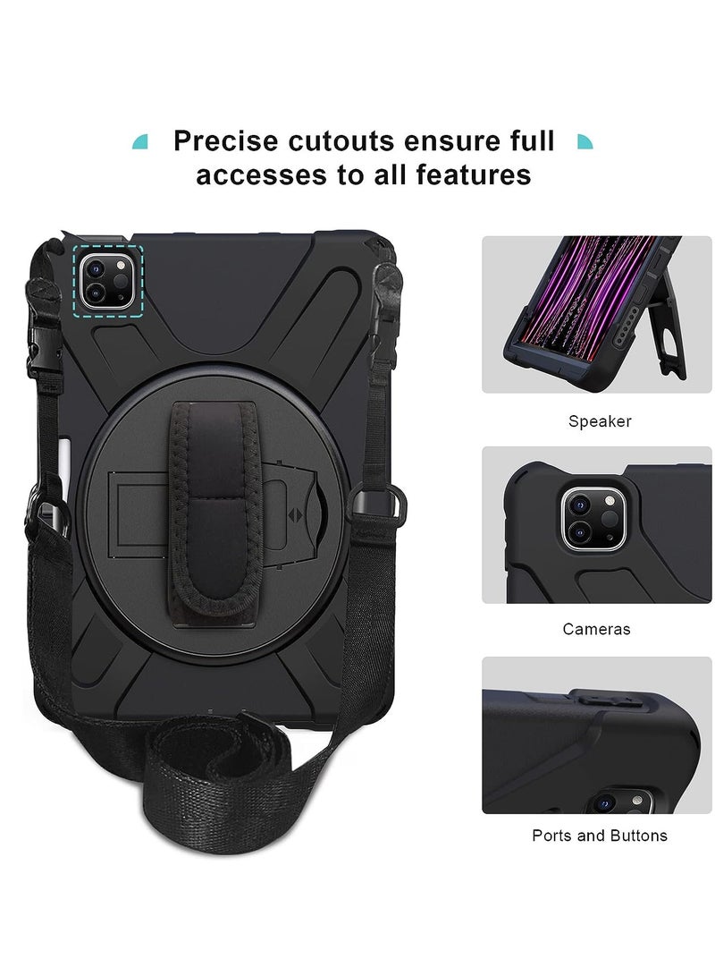 Procases Ipad Pro 12.9 Inch Case 2022 2021 2020 2018 Rugged Heavy Duty Shockproof Cover With Hand Strap Shoulder Strap for Ipad Pro 12.9" 6th 5th 4th 3rd Generation Black - Image 4