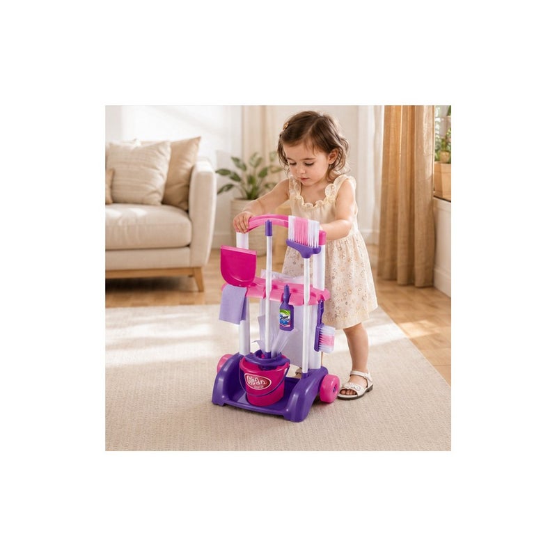 Little Helper Kids Pretend Play Cleaning Toy Set with Trolley Cart, Broom, Bucket and Accessories, Pink and Purple, for Ages 3 and Above - Image 3