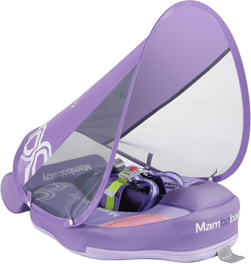 V Convey Mambobaby Float with Canopy and Tail New Upgraded Non-Inflatable Baby Pool Float Mambo Float Swim Trainer Solid Infant Swim Float Adjustable Pearl Foam Baby Swim Ring - Image 1