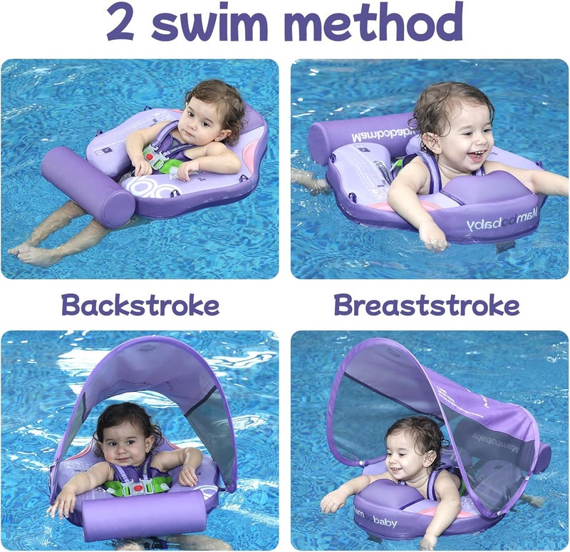 V Convey Mambobaby Float with Canopy and Tail New Upgraded Non-Inflatable Baby Pool Float Mambo Float Swim Trainer Solid Infant Swim Float Adjustable Pearl Foam Baby Swim Ring - Image 3