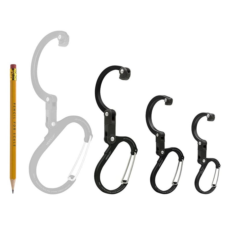 GEAR AID HEROCLIP Carabiner Gear Clip and Hook (Medium, Small, Mini) for Camping, Backpack, Suitcases, Purse and Garage Organization, Stealth Black, Variety Size 3 Pack - Image 4