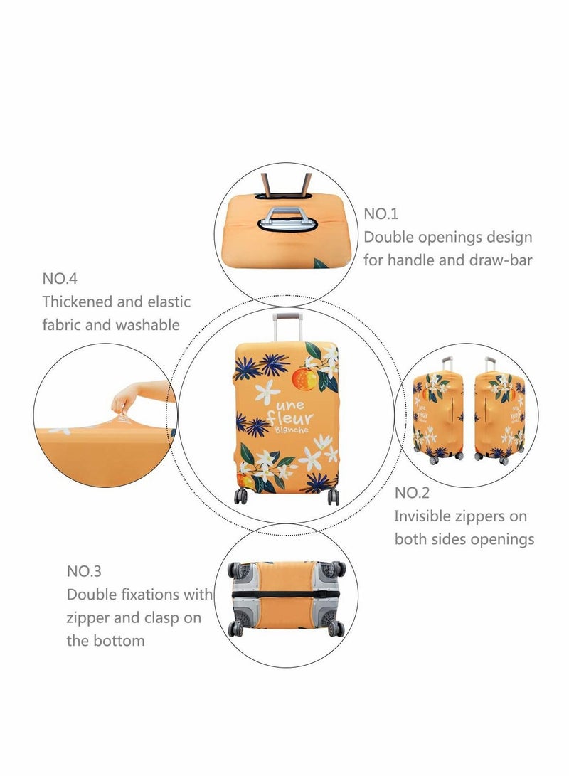 Excefore غطاء الأمتعة، غطاء حقيبة قابل للغسل في الماء، أغطية حماية مرنة للأمتعة من الألياف اللدنة، ملحقات السفر مناسبة لحقيبة عربة مقاس 18-21 بوصة للاستخدام اليومي في رحلة العمل والمدرسة (S، زهر البرتقال) - Image 2
