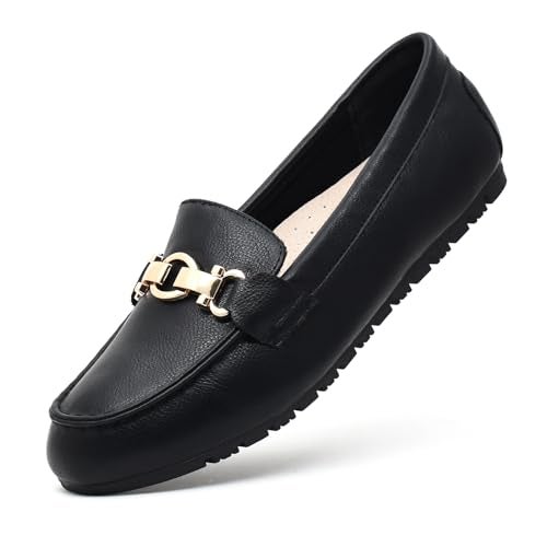 Cvistpieo Loafers for Women Business Casual Shoes Comfortable & Lightweight Penny Loafers Slip On Work Flats Leather Black Size 8.5