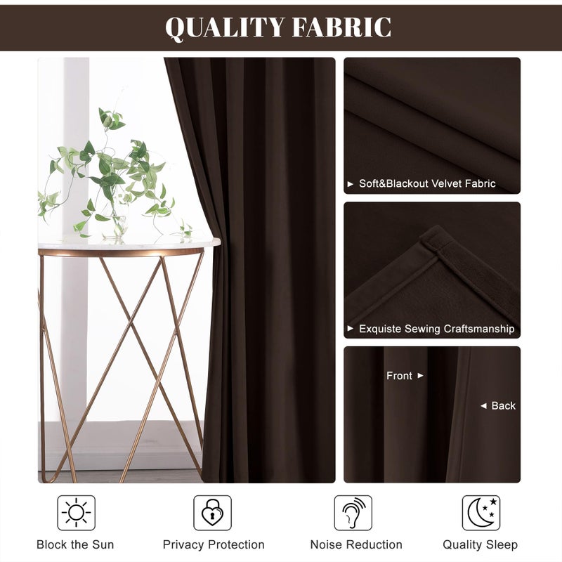 nanbowang Coffee Brown Velvet Curtains - 42 Inches Width 63 Inches Long Soft Curtain Rod Pocket Thermal Insulated Window Treatment for Bedroom 2 Panels - Image 5