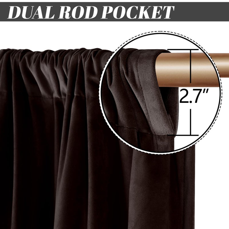 nanbowang Coffee Brown Velvet Curtains - 42 Inches Width 63 Inches Long Soft Curtain Rod Pocket Thermal Insulated Window Treatment for Bedroom 2 Panels - Image 4