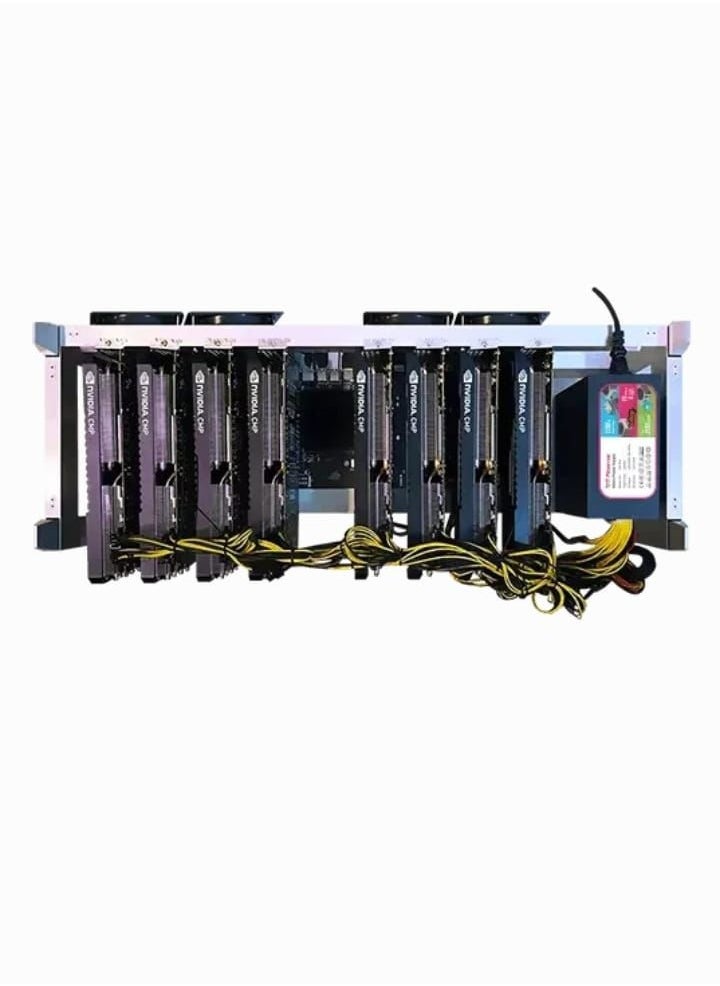 MINEROO - 8 GPU Mining Rig Aluminum Stackable, Complete ETC Crypto Miner, Including 8GPU Mining Motherboard,2000W Power Supply, CPU, SSD, 4G RAM, PSU - Image 1