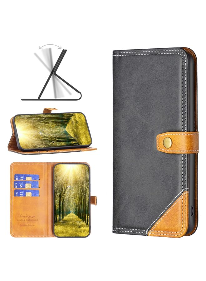 HuHa Case Cover For Realme C12 Color Matching Double Sewing Thread Leather Phone Case Black