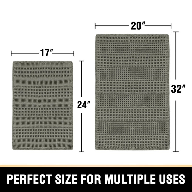 H.VERSAILTEX Waffle Bath Mat Super Absorbent Bathroom Mats Non Slip Bath Rugs for Bathroom Floor Machine Washable Ultra Soft Bathroom Rugs for Beside Tub  (32 x 20 Plus 24 x 17 - Inches  Smokey Olive) - Image 2