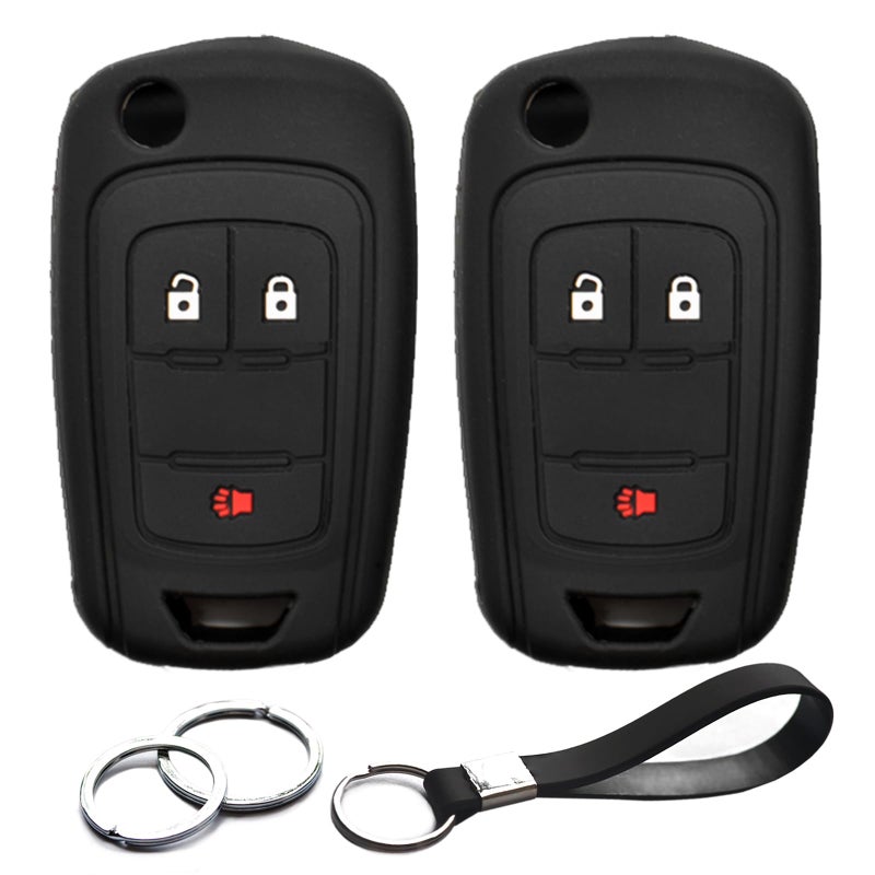 INFIPAR 2pcs Compatible with Buick Regal Lacrosse Encore Allure Chevy Chevrolet Equinox Orlando Sonic Spark Trax GMC Terrain Key Fob Cover Case Key Chain Protector Holder