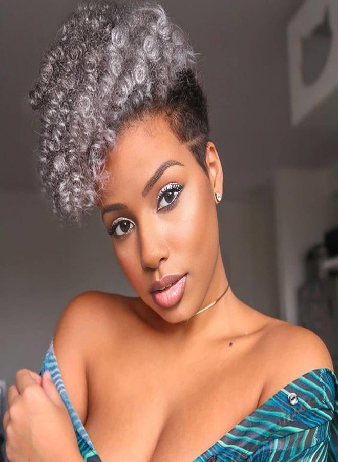 ميمان مجموعة ميمان من 3 قطع من شعر الكروشيه الرمادي القصير المجعد بطول 10 بوصات للنساء ذوات البشرة السمراء، وصلات شعر كروشيه رمادية 12 مم، وصلات شعر صناعية لتضفير الشعر للنساء، تسريحة شعر موهوك أفرو مضفرة يمكنكِ صنعها بنفسك (أسود طبيعي مختلط بالرمادي). - Image 1