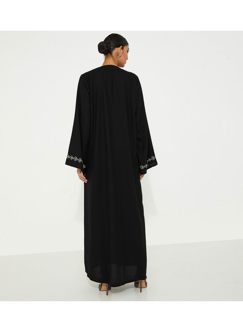 Rosette Abaya Open Abaya with UAE Flag Stitching and Pocket design - Image 2