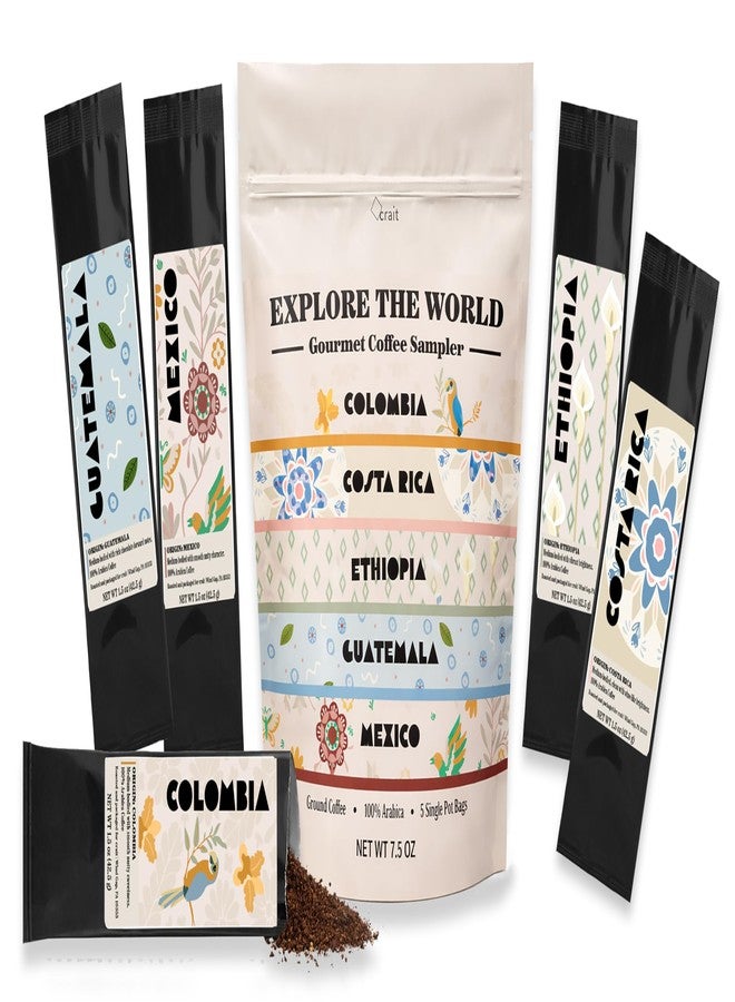 crait Around the World Gourmet Coffee Sampler Mother’s Day Gift Set, Single Origin Coffee Tasting Kit, 5 Single Pot Bags, Ground Coffee Sampler for Mother’s Day - Image 2