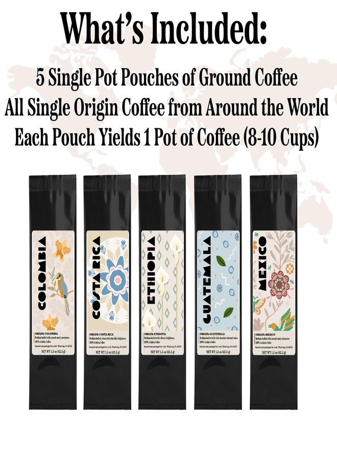crait Around the World Gourmet Coffee Sampler Mother’s Day Gift Set, Single Origin Coffee Tasting Kit, 5 Single Pot Bags, Ground Coffee Sampler for Mother’s Day - Image 3