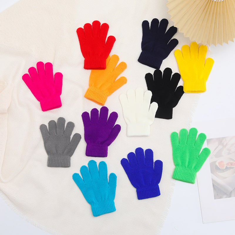 Kids Winter Warm Full-Finger Knitted Gloves Color mixing 