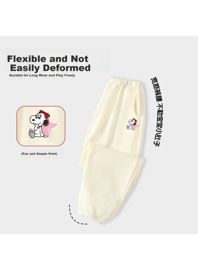 Snoopy Kids Spring Autumn Sweatpants Versatile Fashionable Comfortable Boys Girls Pants Beige Belair Sweetheart Size 130