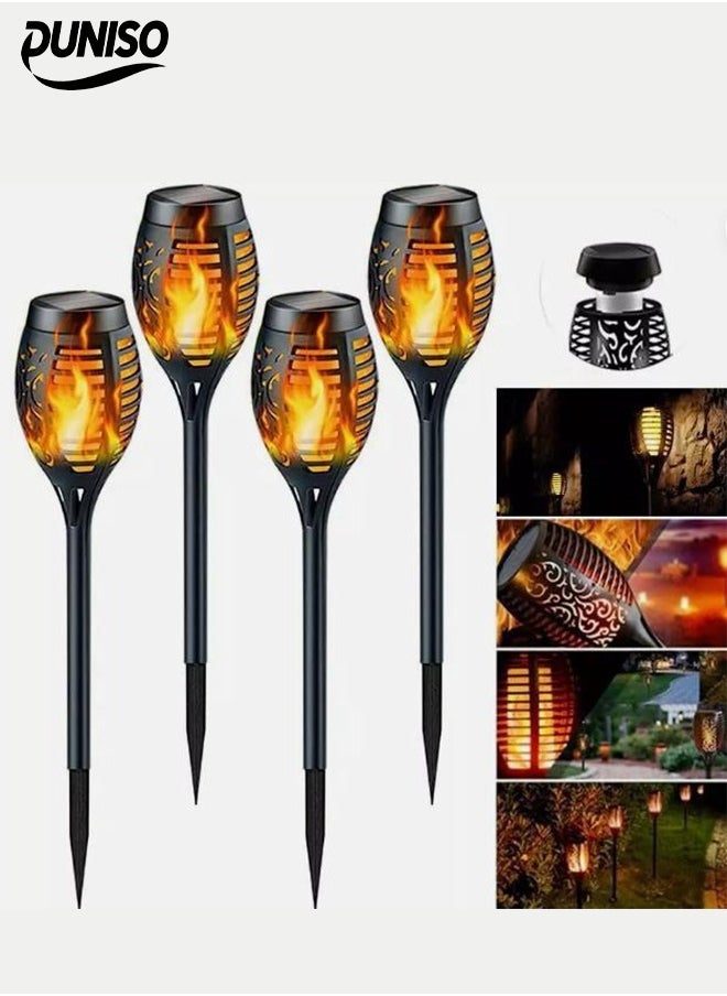 DUNISO 4 Pcs Solar Outdoor Lights，Solar Torch Light with Flickering Flame for Garden Decor，LED Plastic Landscape Lights, Waterproof，Suitable for Courtyards, Parks, Gardens, Lawns, Black  - Image 1