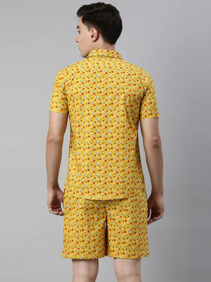 جوفن طقم رجالي أزرق فاتح مطبوع للصيف