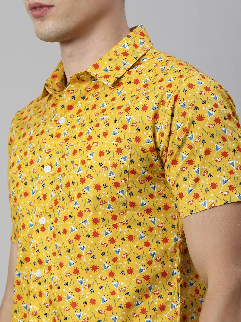 Joven Mustard Men's Light Blue Printed Co-Ords Set for Summer for Men | Best Price UAE