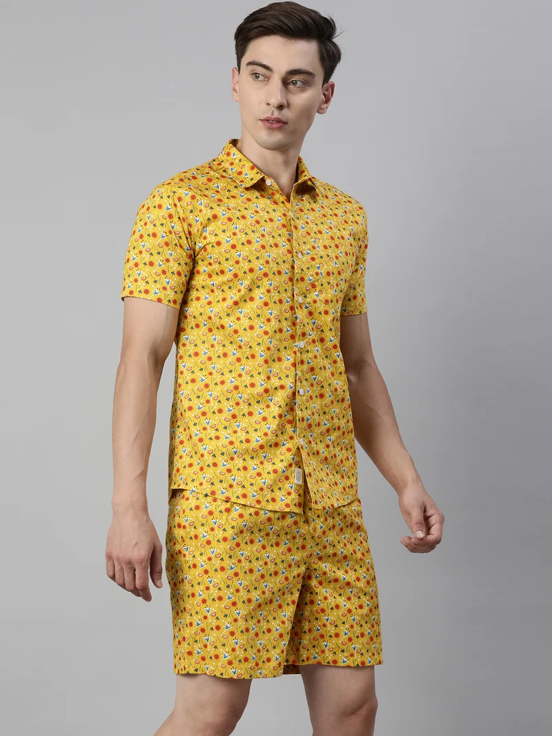 Joven Mustard Men's Light Blue Printed Co-Ords Set for Summer for Men | Best Price UAE