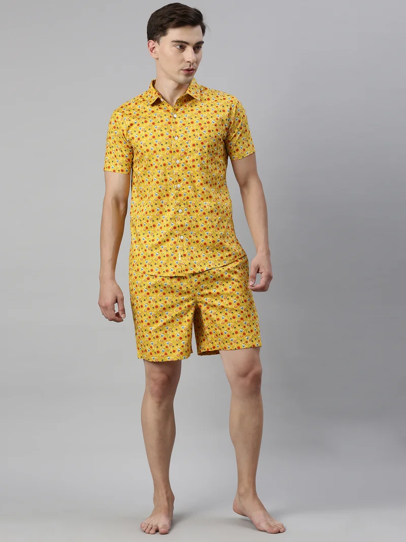 Joven Mustard Men's Light Blue Printed Co-Ords Set for Summer for Men | Best Price UAE