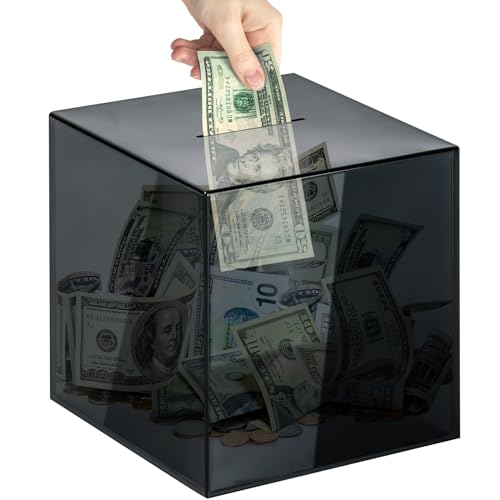 Vcertcpl Acrylic Clear Piggy Bank Money Saving Box for Cash Saving Unopenable Adults Piggy Bank for Real Money Bank Coin Bank Change Jar Gray 12x12CM - Image 1