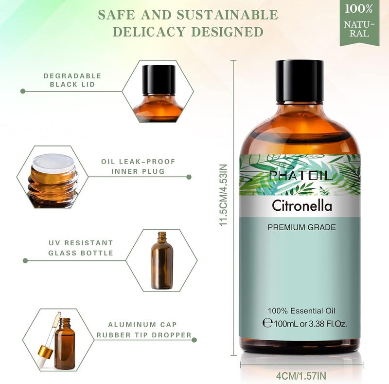 PHATOIL Citronella Essential Oil 100ML, Pure Premium Grade Citronella Essential Oils for Diffuser, Humidifier, Aromatherapy, Candle Making - Image 4