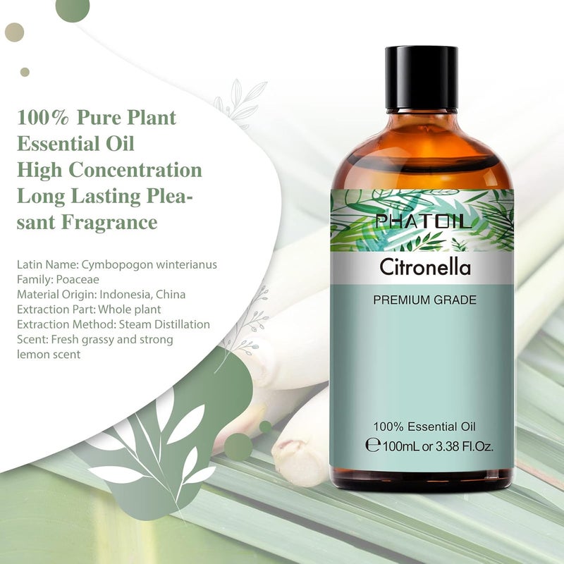 PHATOIL Citronella Essential Oil 100ML, Pure Premium Grade Citronella Essential Oils for Diffuser, Humidifier, Aromatherapy, Candle Making - Image 2