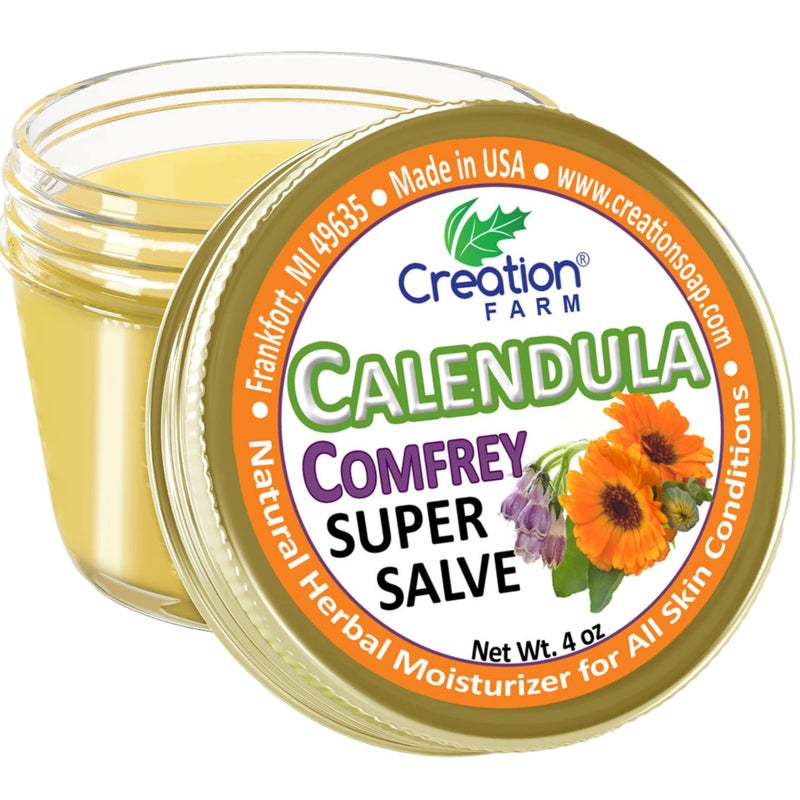 creation farm Calendula Comfrey Super Salve by Creation Farm, Herbal Balm, Moisturizer, and Ointment with No Gluten, Soy, GMO or Parabens, Made in USA Comforts many issues. - Image 1