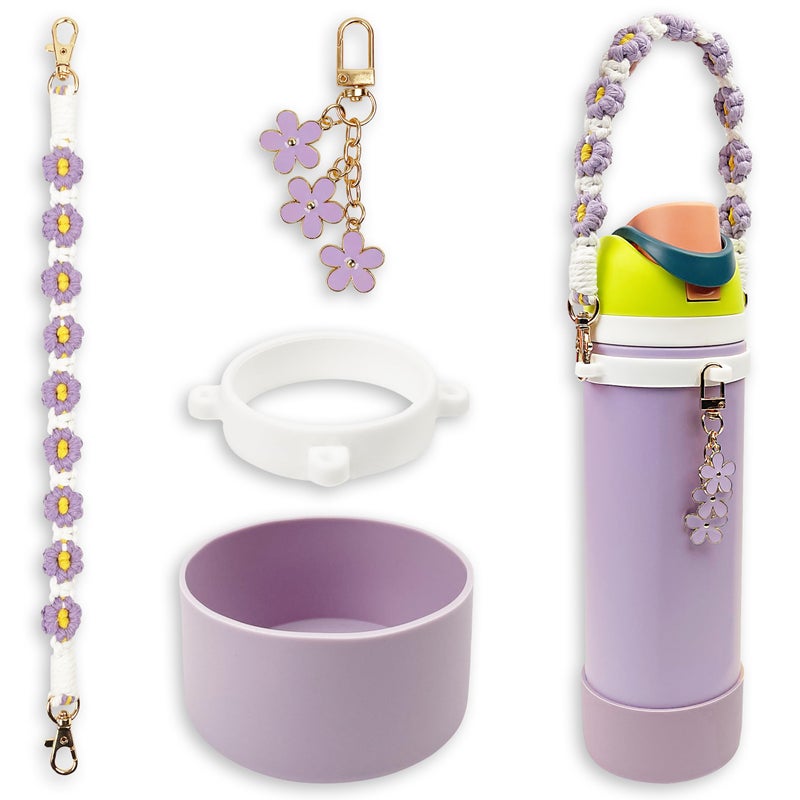 SITKOL Silicone Boot Set for Owala Water Bottle 24 oz - Includes Water Bottle Handle Strap - Perfect Owala Accessories, Fits Owala Tumbler, Owala Free Sip, for Pink owala (Purple) - Image 1