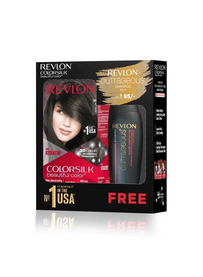 ريفلون صبغة شعر ريفلون كولور سيلك بالكيراتين - 1WN أسود ناعم - (مع شامبو أوتريجيوس 90 مل)، (3S10978F36721311) - Image 1